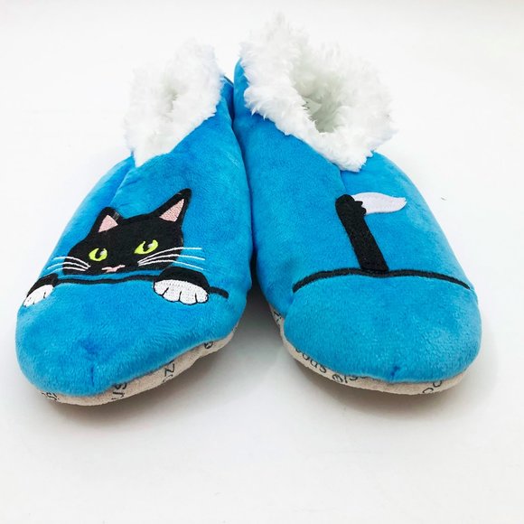 NWT Snoozies Women's Peek A Boo Cat Blue Slippers Medium 7/8 - Picture 2 of 6